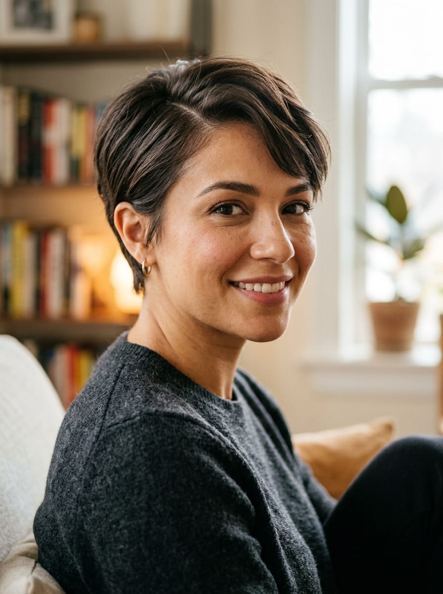 Stufiger Pixie mit Seitenscheitel - Stufige Kurzhaarfrisur